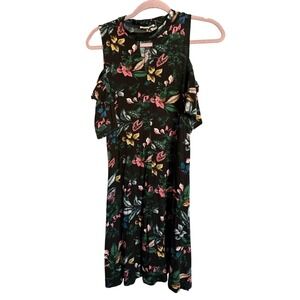 Floral Print Cold Shoulder Dress Mock Neck Tropical womens size Medium